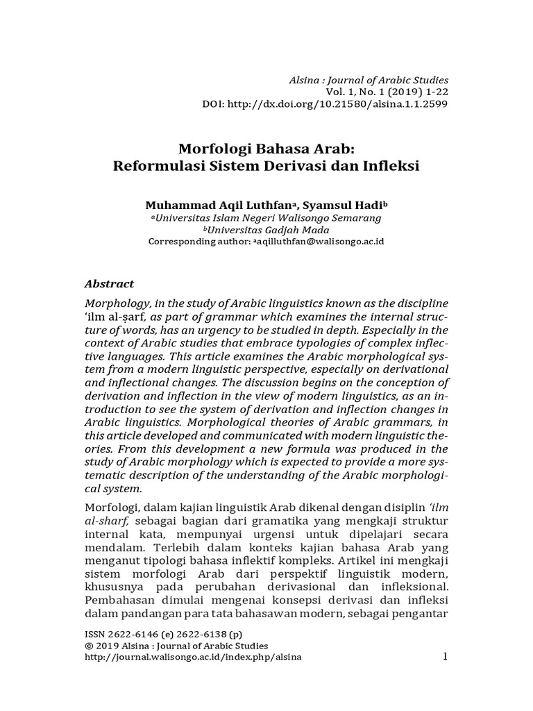 Morfologi Bahasa Arab: Reformulasi Sistem Derivasi Dan Infleksi | PDF