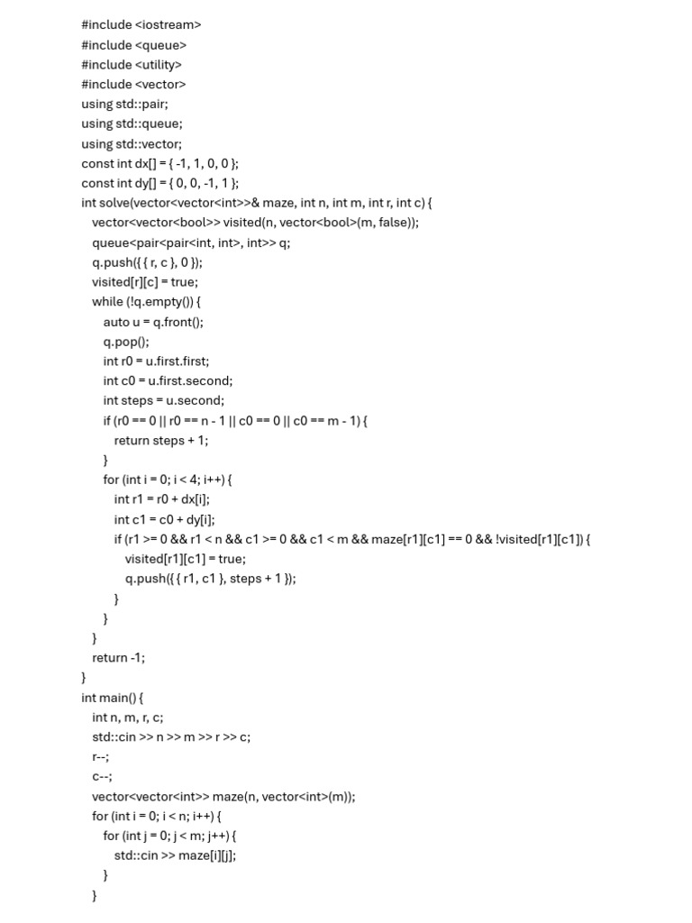 Maze Escape Algorithm in C++ | PDF