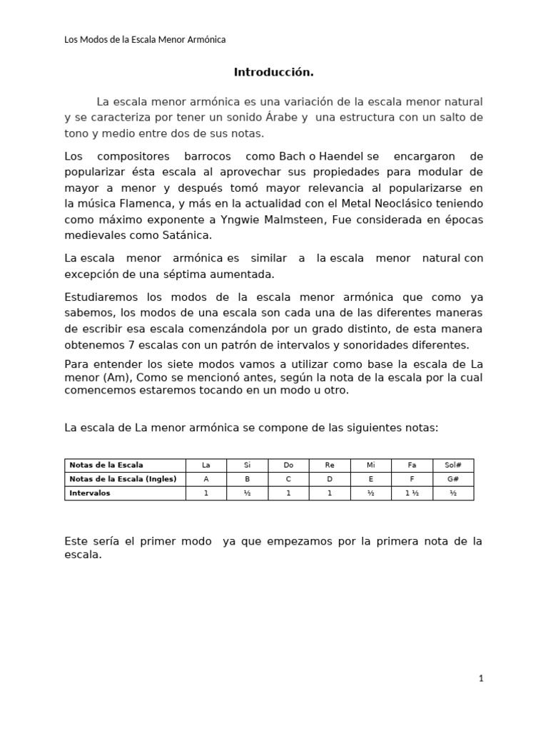 Los Modos de La Escala Menor Armónica | PDF | Escala (música) | Escala ...