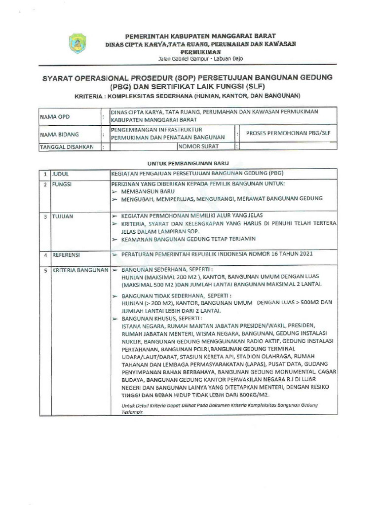 Sop PBG & SLF Mabar - 1 | PDF