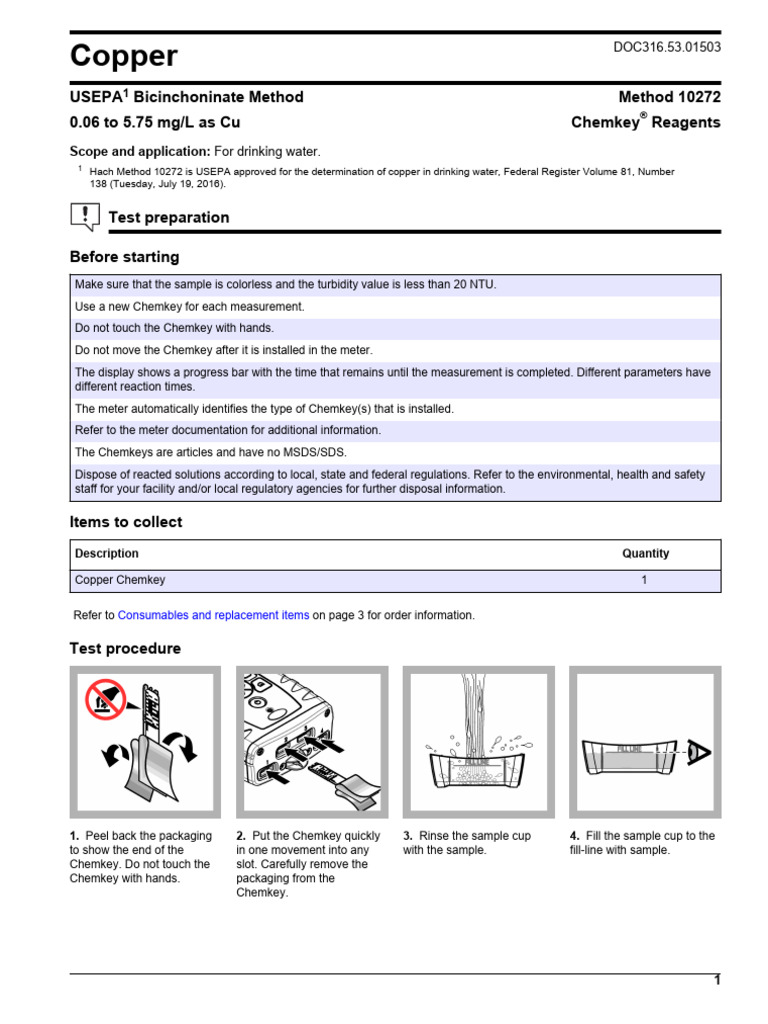 Copper Testing Method for Drinking Water | PDF | Magnesium | Detection ...