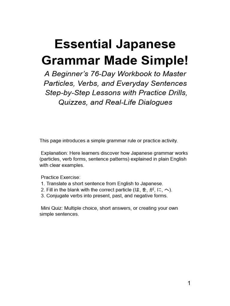 Essential Japanese Grammar Workbook | PDF | Japanese Language ...