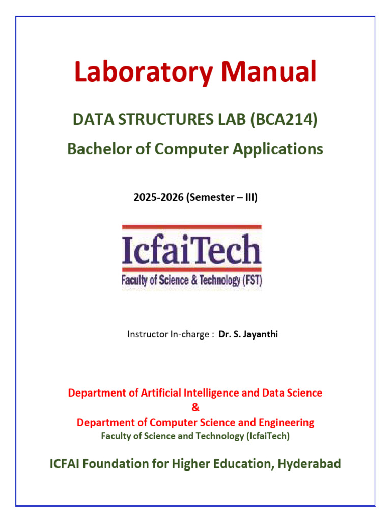 Data Structures Lab Manual BCA214 | PDF | Pointer (Computer Programming ...