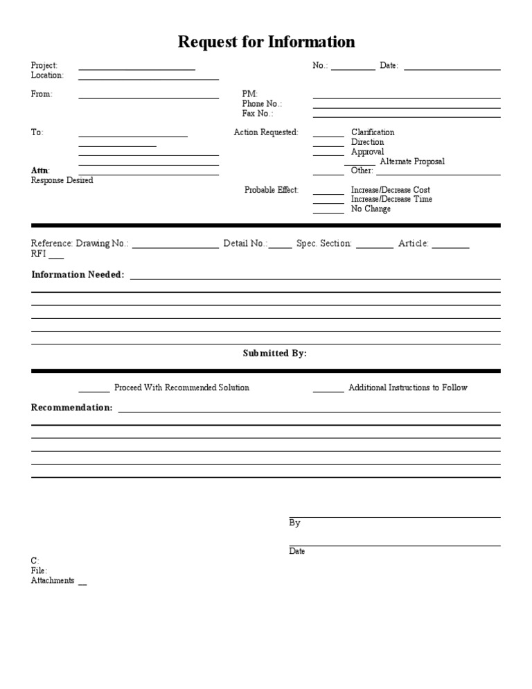 Blank Sample RFI Form Request For Information Business
