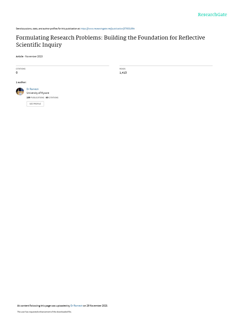 Formulating Research Problems for Inquiry | PDF | Knowledge ...