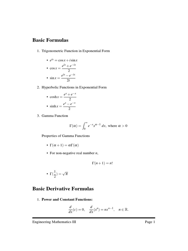 Essential Engineering Math Formulas | PDF | Equations | Function ...