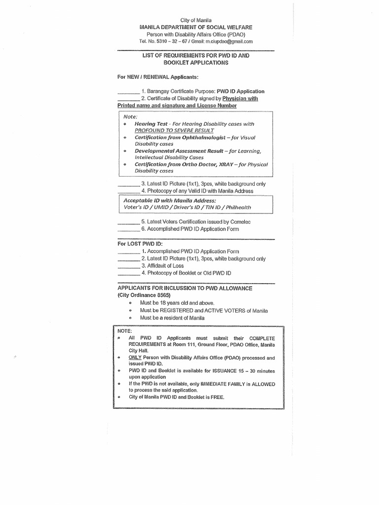 Manila PWD Application Form | PDF