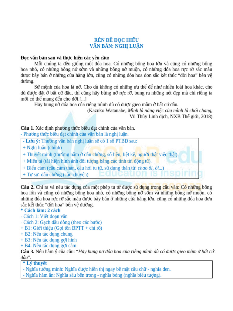 Phiếu Đọc Hiểu Bình Buổi 1 | PDF