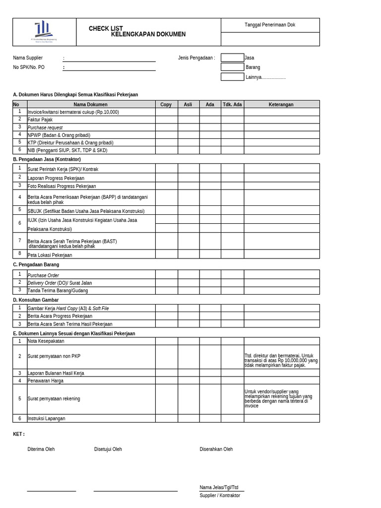 Checklist Kelengkapan Dokumen Pengadaan | PDF