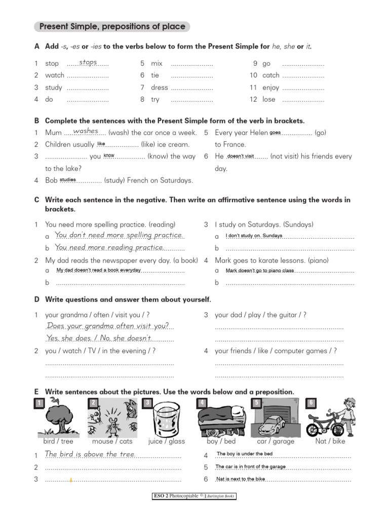 Present Simple & Prepositions Practice | PDF | Linguistics | Syntax