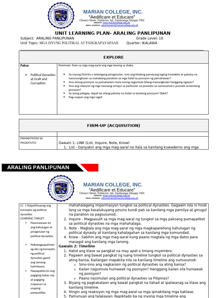 Learning Plan - AP-1st - 2ND | PDF
