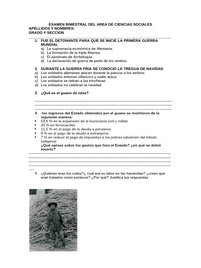 Examen Bimestral de Ciencias Sociales | PDF