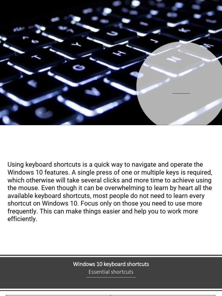 Essential Windows 10 Keyboard Shortcuts | PDF | Computer Keyboard ...