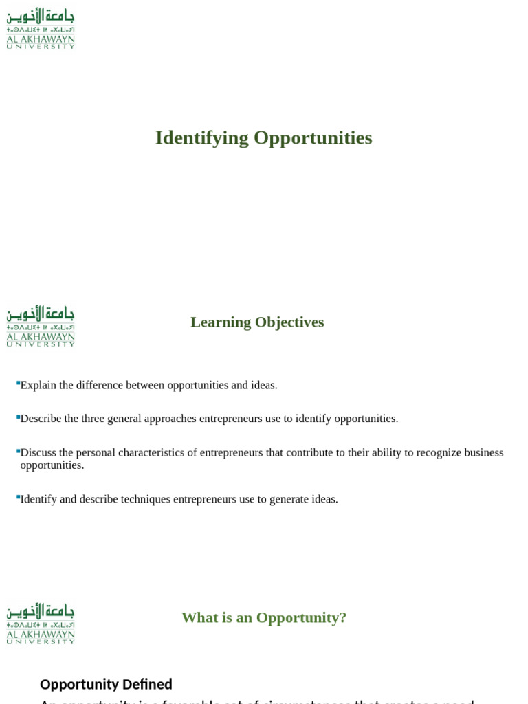 Identifying Business Opportunities for Entrepreneurs | PDF ...