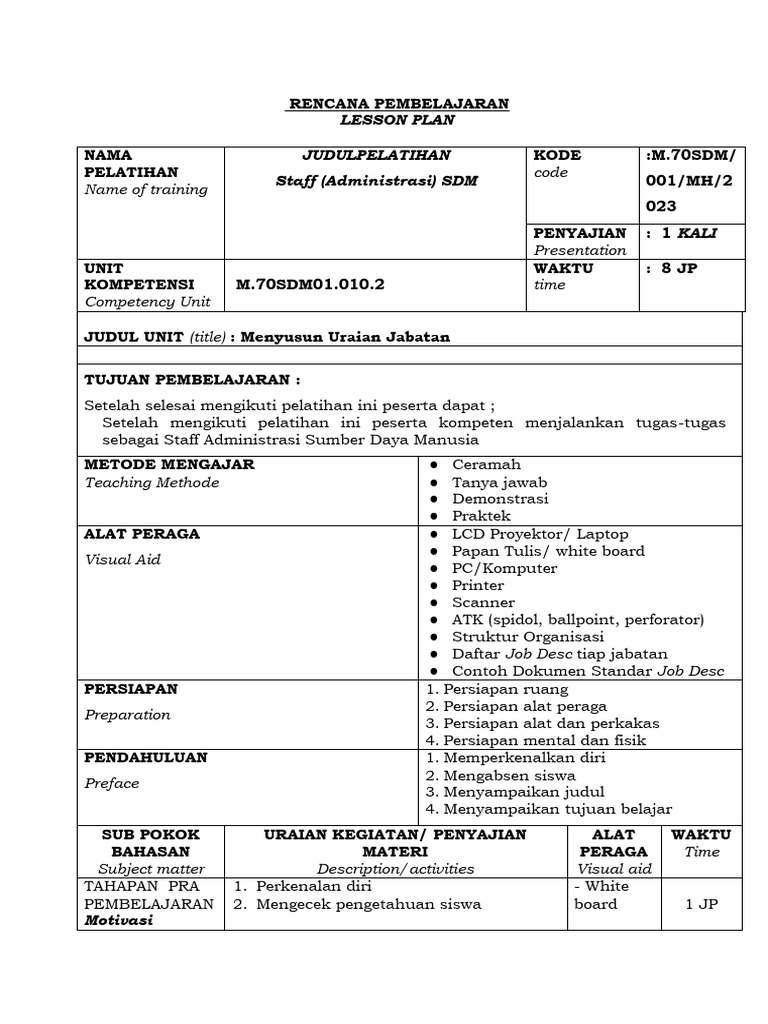 Tugas 2a UK 19- Contoh Membuat RPP (Lesson-Session Plan) | PDF
