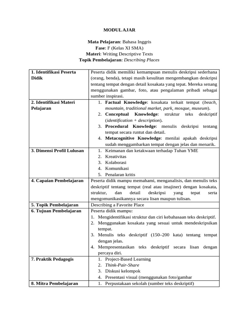 Contoh Modul Ajar | PDF