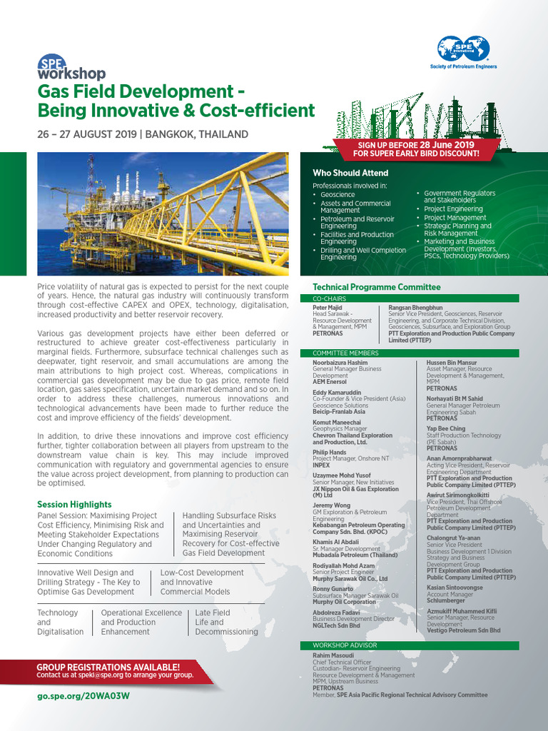 Spe Workshop Gas Field Development Brochure | PDF | Petroleum Reservoir ...