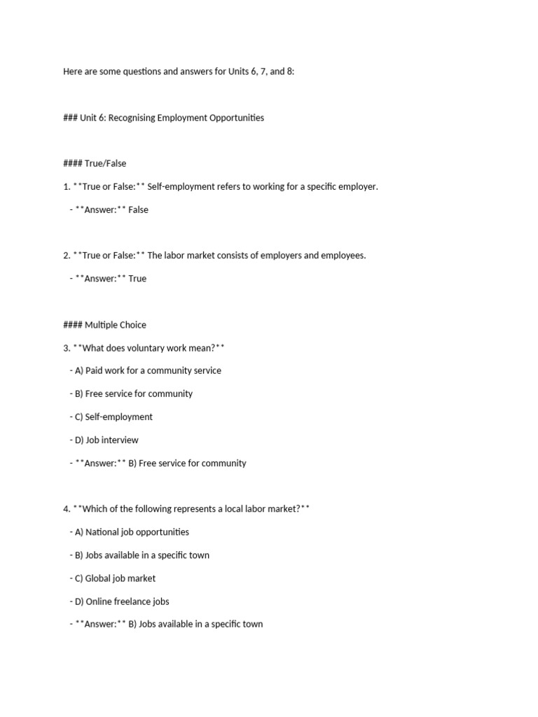 Employment Skills Q&A for Units 6-8 | PDF | Job Interview | Employment
