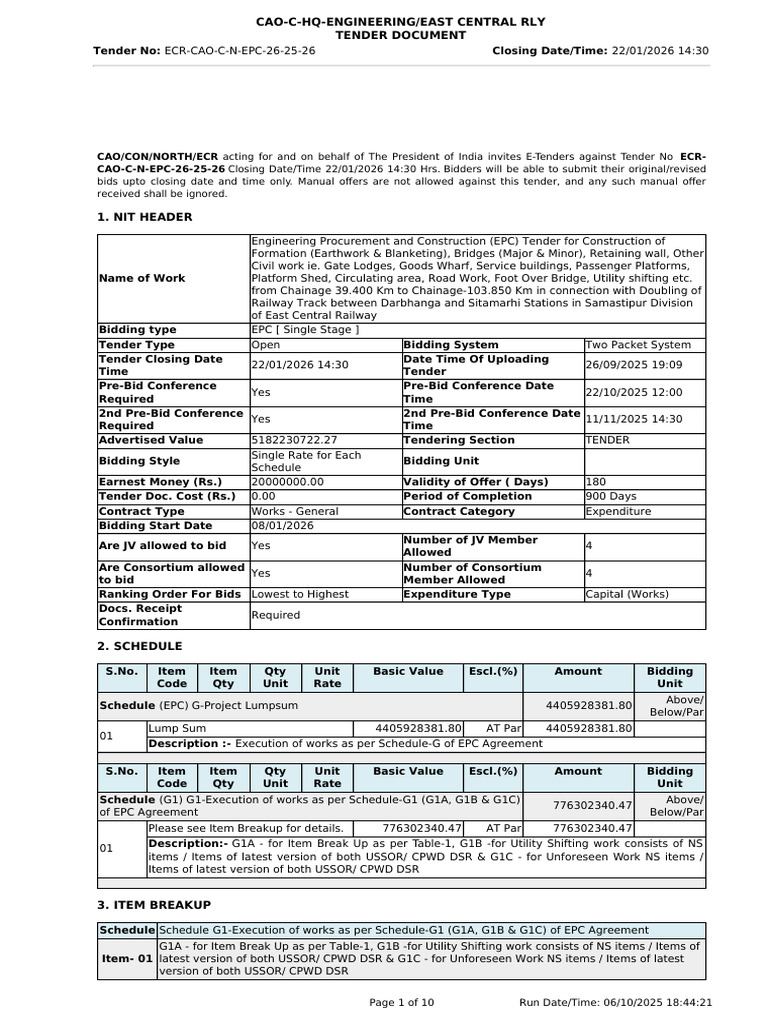 EPC Tender for Railway Track Doubling | PDF