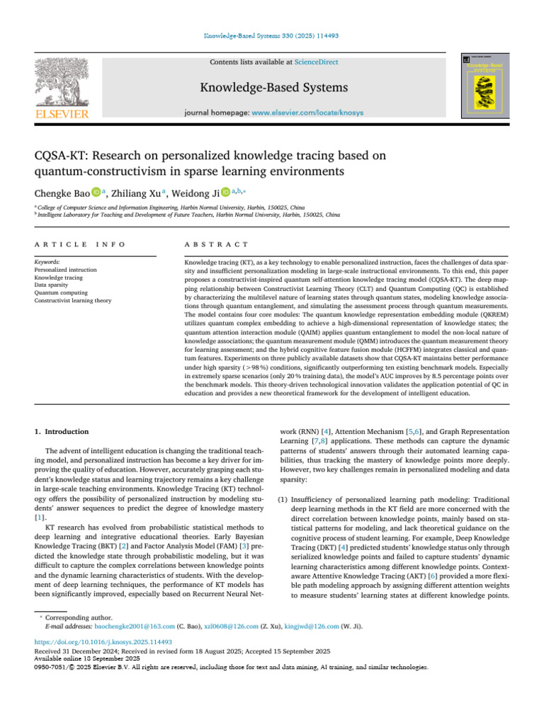 Quantum Knowledge Tracing Model for Education | PDF | Constructivism ...