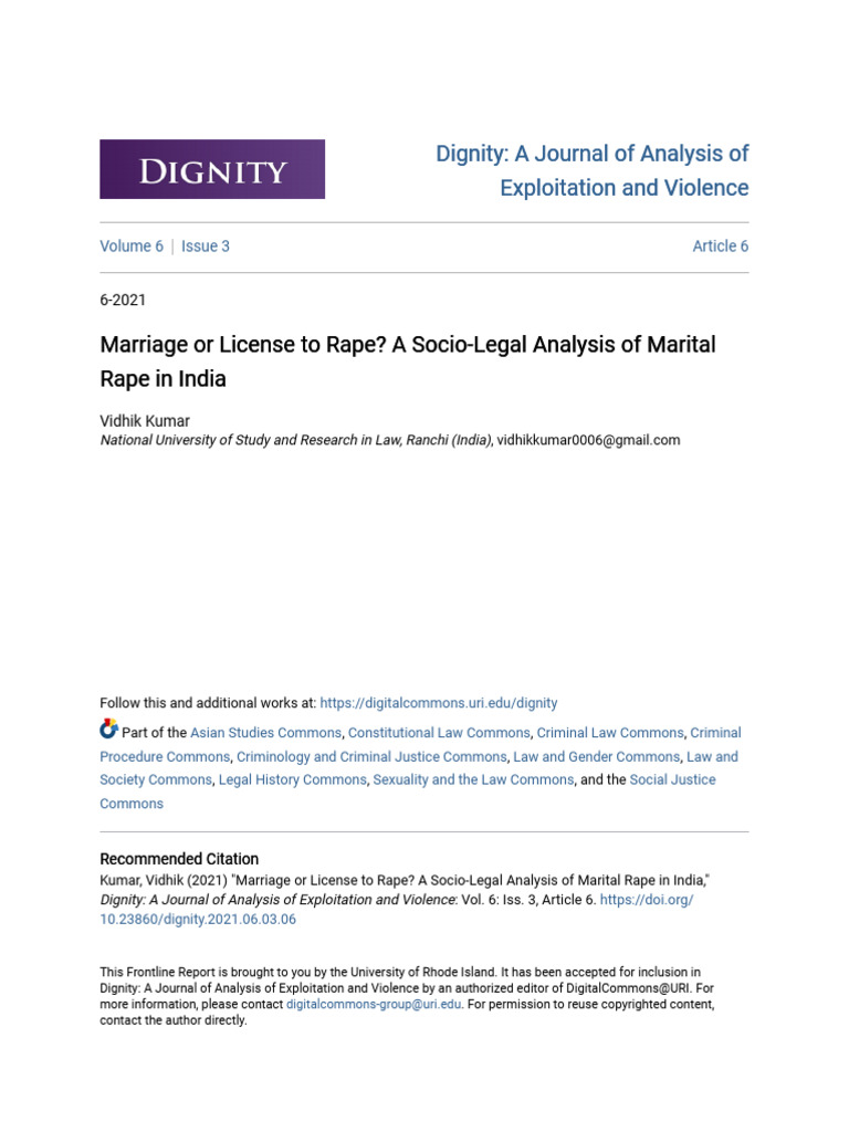 Marital Rape in India: A Legal Analysis | PDF | Rape | Domestic Violence