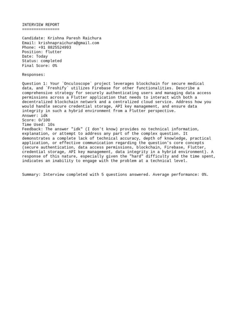 Flutter Developer Interview Report | PDF