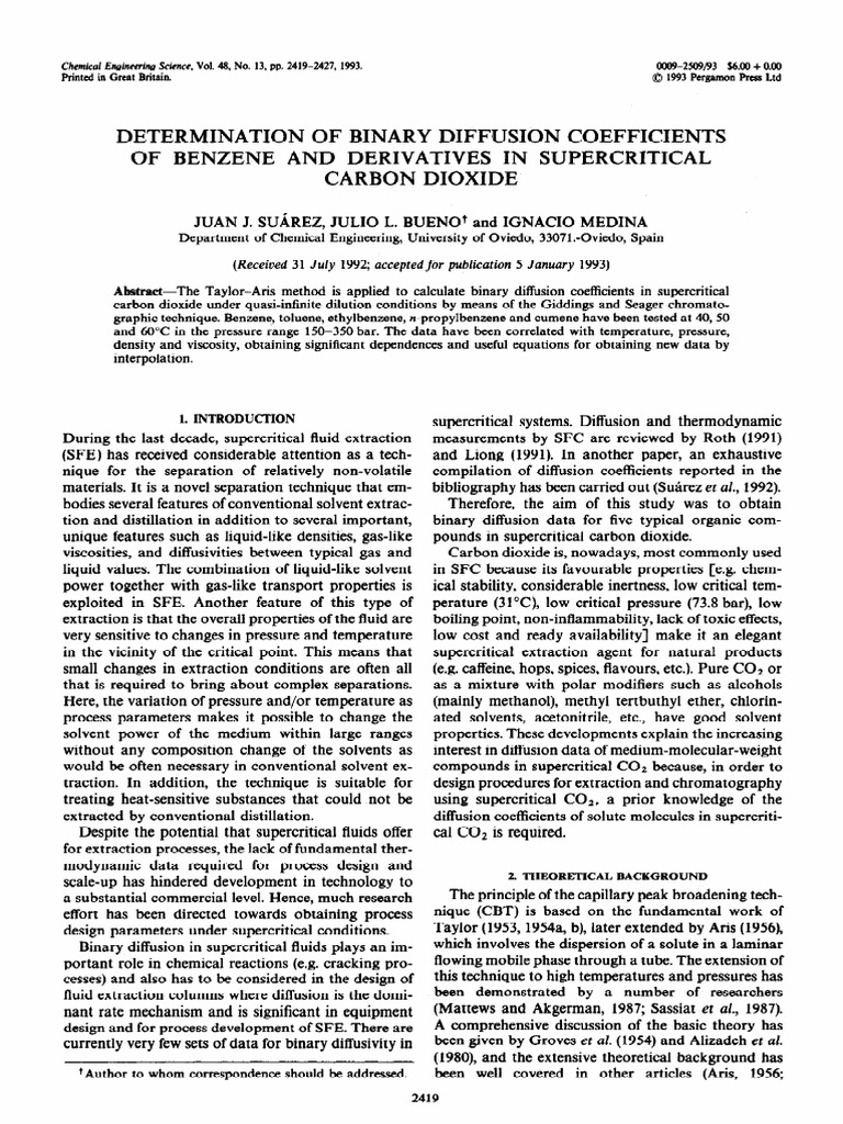 Binary Diffusion Coefficients in Supercritical CO2 | PDF ...
