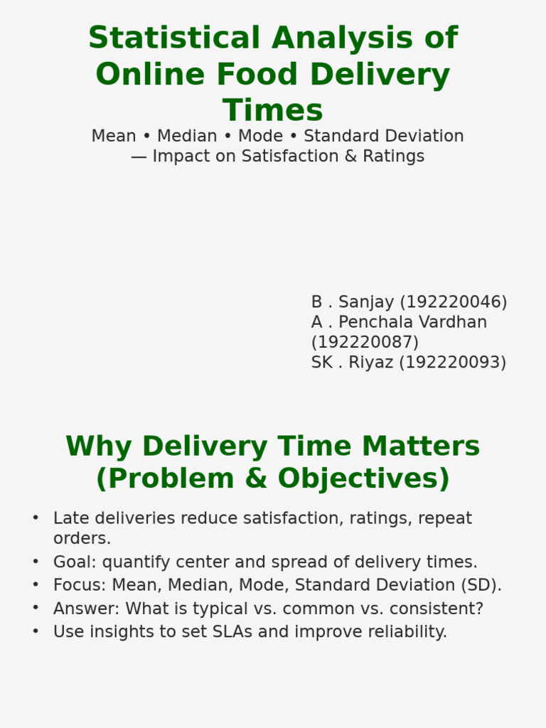 Delivery Time Analysis for Satisfaction | PDF | Mean | Mode (Statistics)