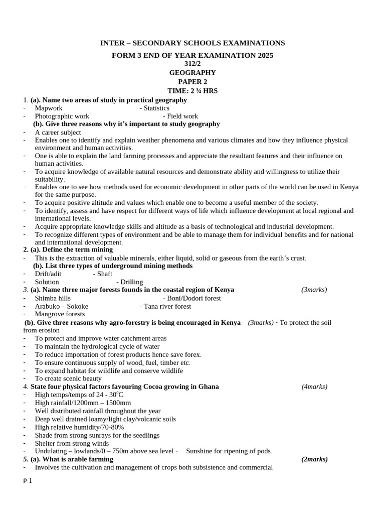Geography Exam Paper 2 - Form 3 2025 | PDF | Pastoralism | Mining
