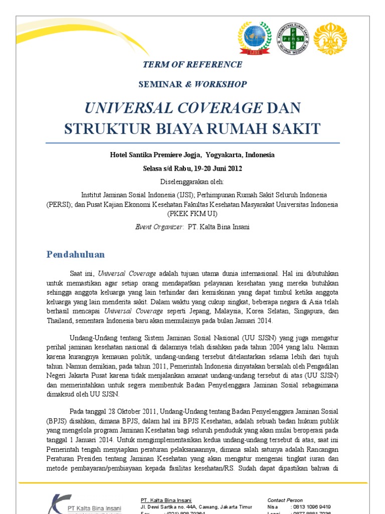 Seminar Workshop Universal Coverage dan Struktur Biaya Seminar Workshop Universal Coverage dan Struktur Biaya