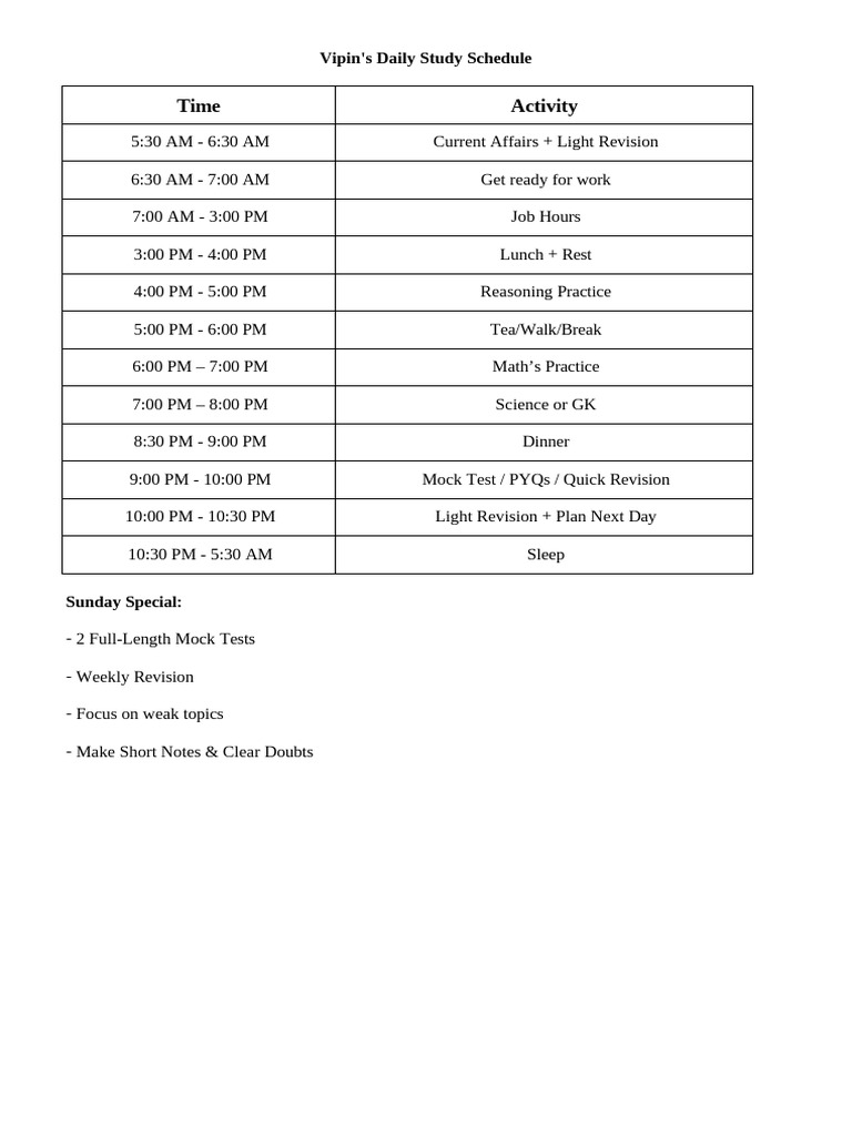 Vipin Study Schedule | PDF