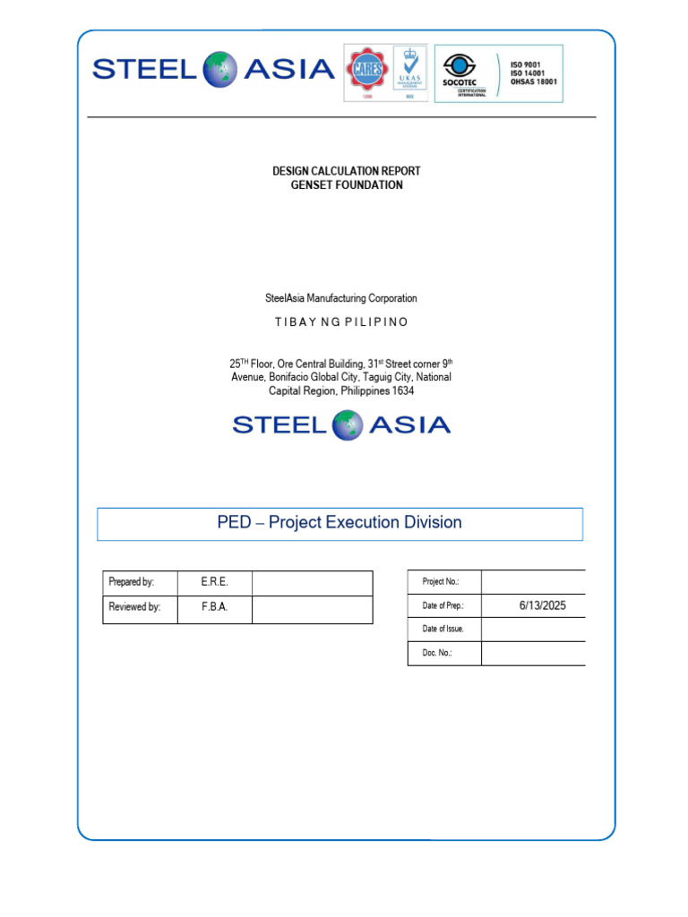 Genset Foundation Design Calculation Report | PDF | Building ...