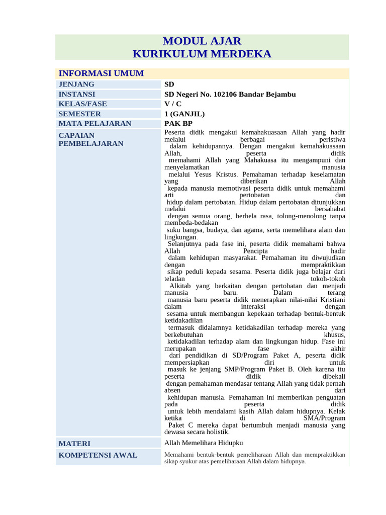 Modul Ajar Kurikulum Merdeka SD V | PDF