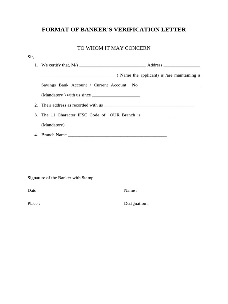 Banker’s Verification Letter Format | PDF