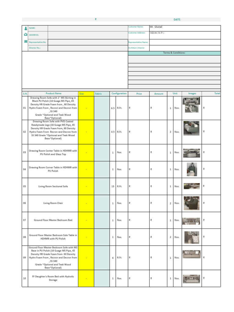 Date: : S.N. Size Fabric Price Amount Total Product Name Configuration ...