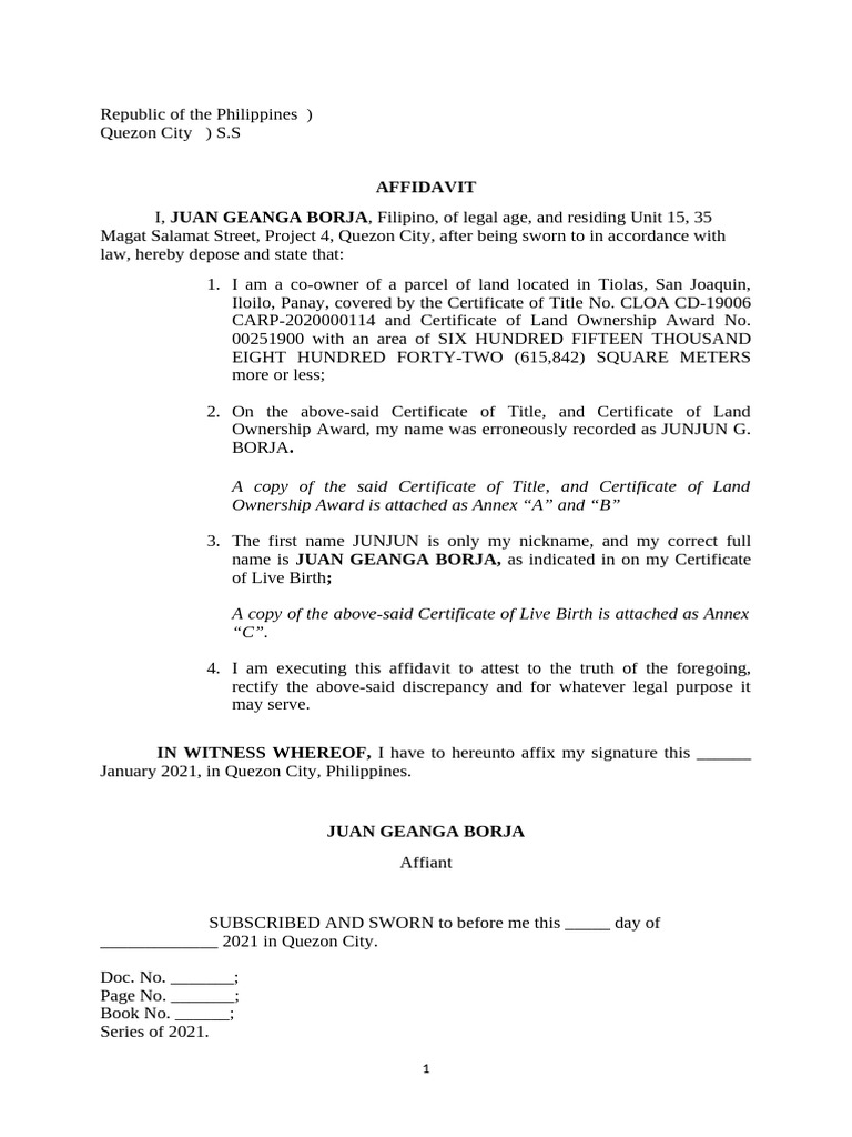 Affidavit of Name Correction in Title | PDF