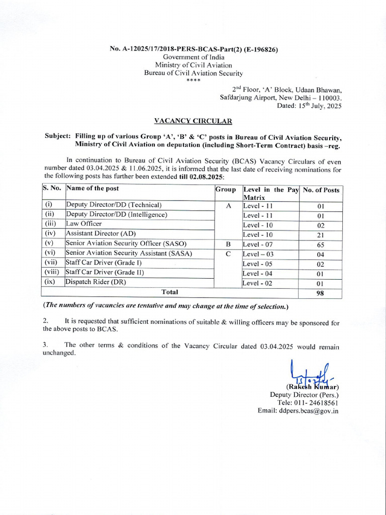 Vacancy Circular (Extension Notice) | PDF