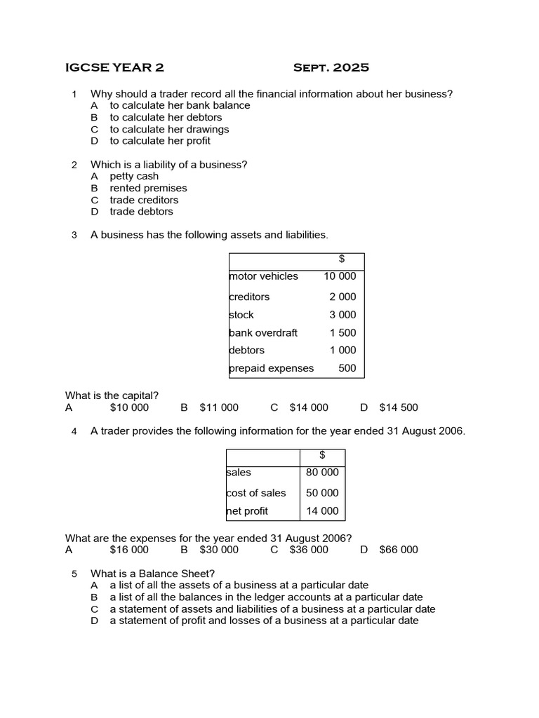 IGCSE Accounting Practice Questions | PDF | Debits And Credits | Business