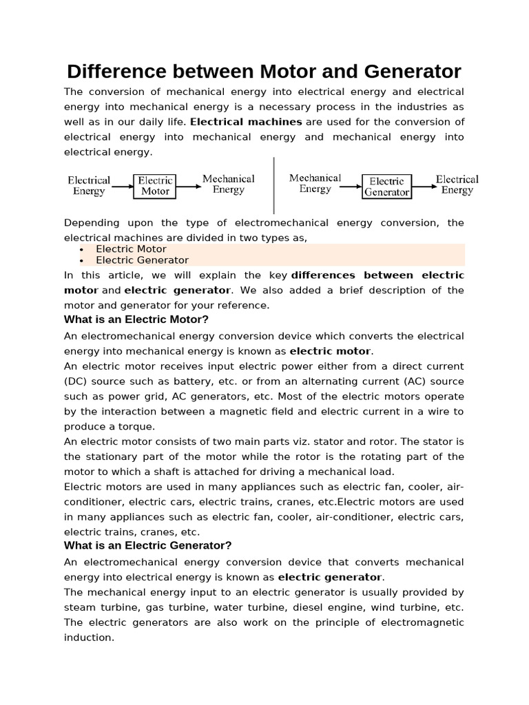 Motor vs Generator Explained | PDF | Electric Generator | Electric Motor