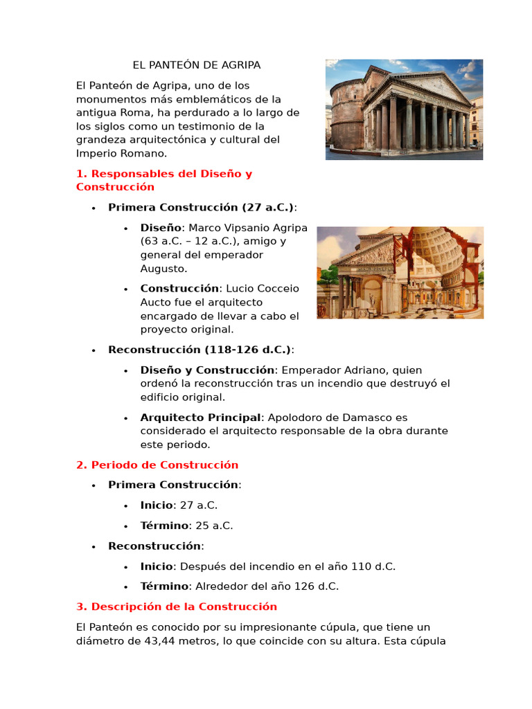Historia y Arquitectura del Panteón de Agripa | PDF | Hazme | Hormigón