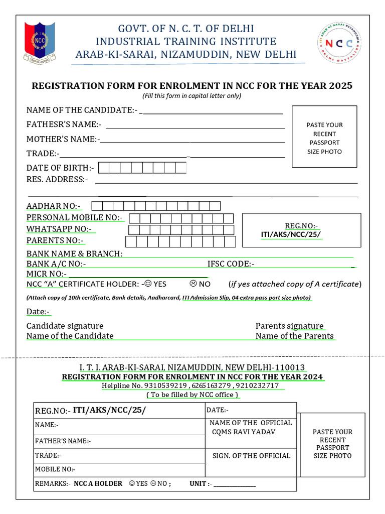 NCC Enrollment Registration Form 2024 | PDF | Government And Personhood