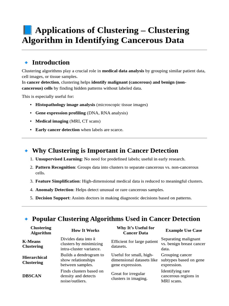 Clustering Algorithms for Cancer Detection | PDF | Cluster Analysis ...