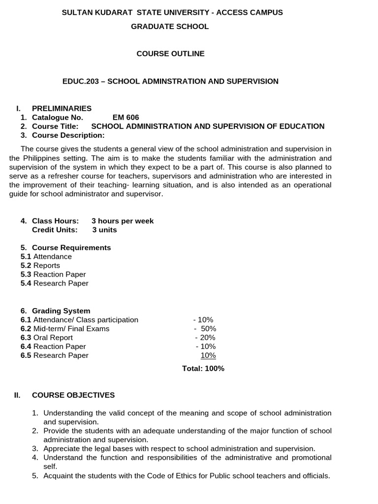 School Administration & Supervision Course | PDF | Teachers | Learning