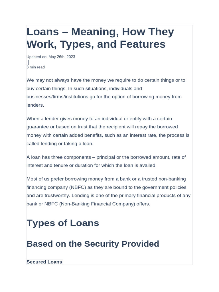 Understanding Loans: Types and Features | PDF | Loans | Credit