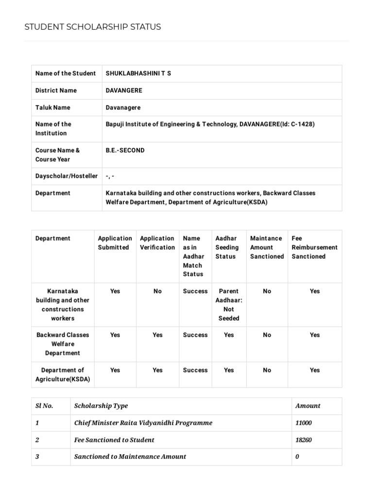 Student Scholarship Status Report | PDF