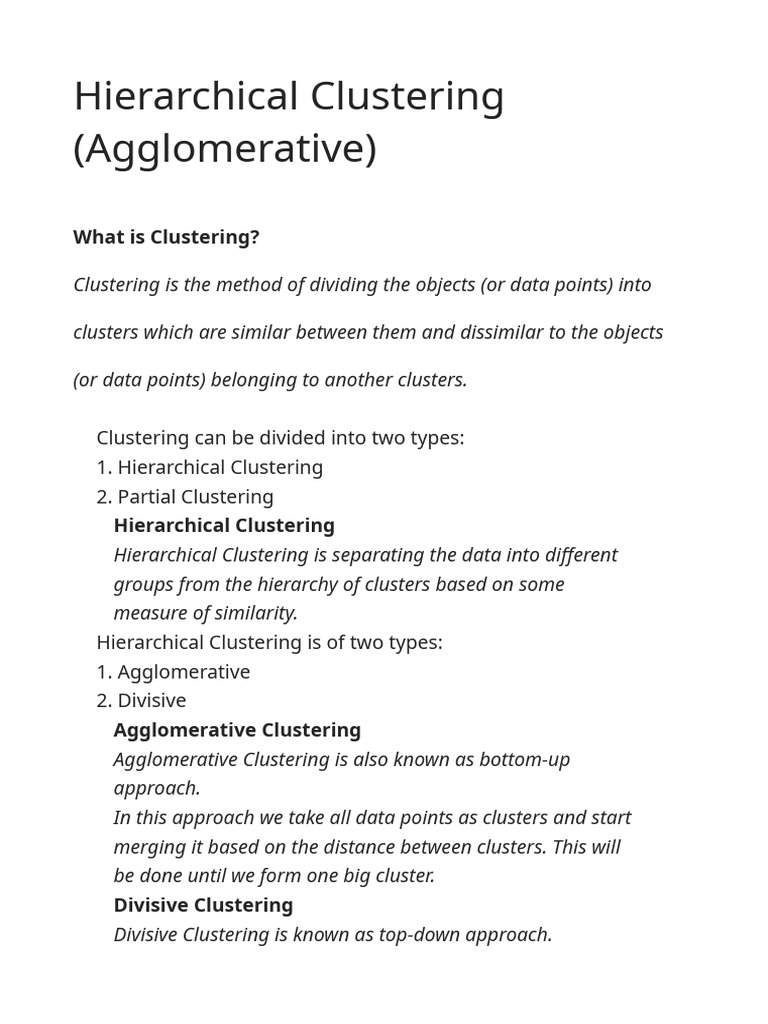 Agglomerative Hierarchical Clustering Explained | PDF | Cluster ...