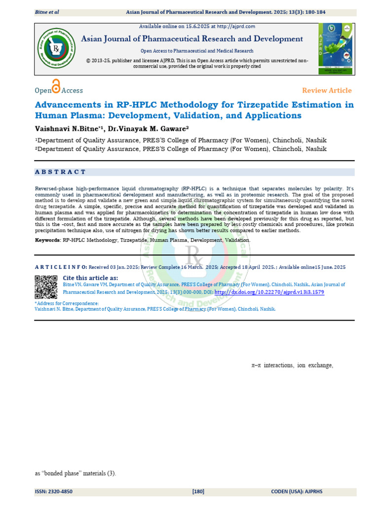 RP-HPLC Method for Tirzepatide Analysis | PDF