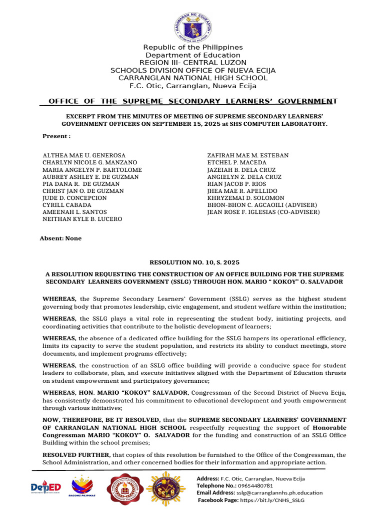 Resolution For SSLG Office | PDF