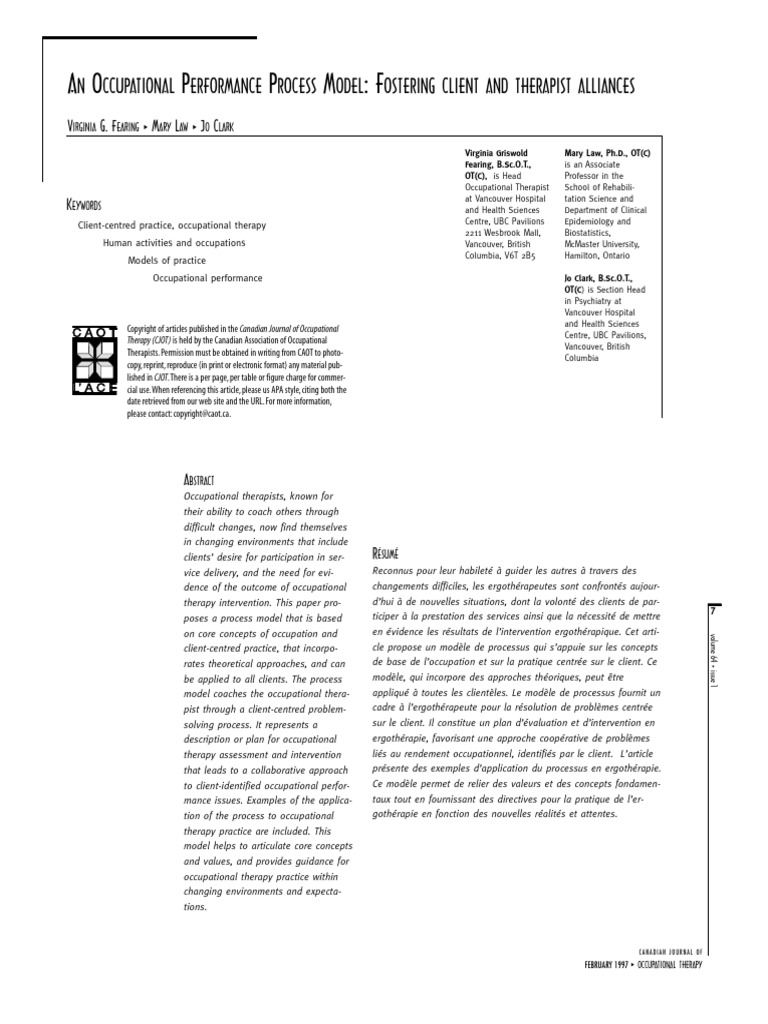 Client-Centered Occupational Therapy Model | PDF | Occupational Therapy ...