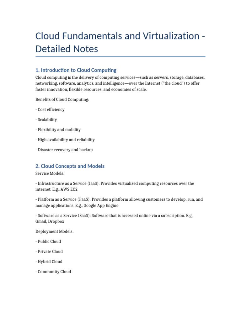 Cloud Fundamentals and Virtualization Notes Updated | PDF | Cloud ...